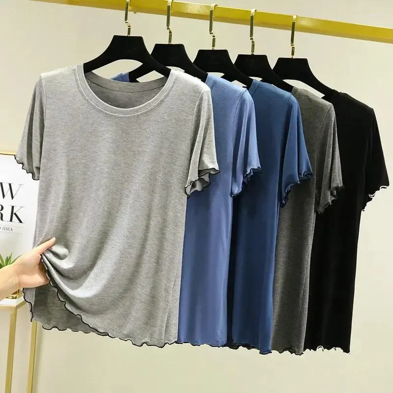 Kadın Tişörtleri Yuvarlak Boyun Alt Gömlek İlkbahar ve Yaz Modal Kısa Kollu T-Shirt İnce Düz Renkler Serin Kumaş Tişörtleri