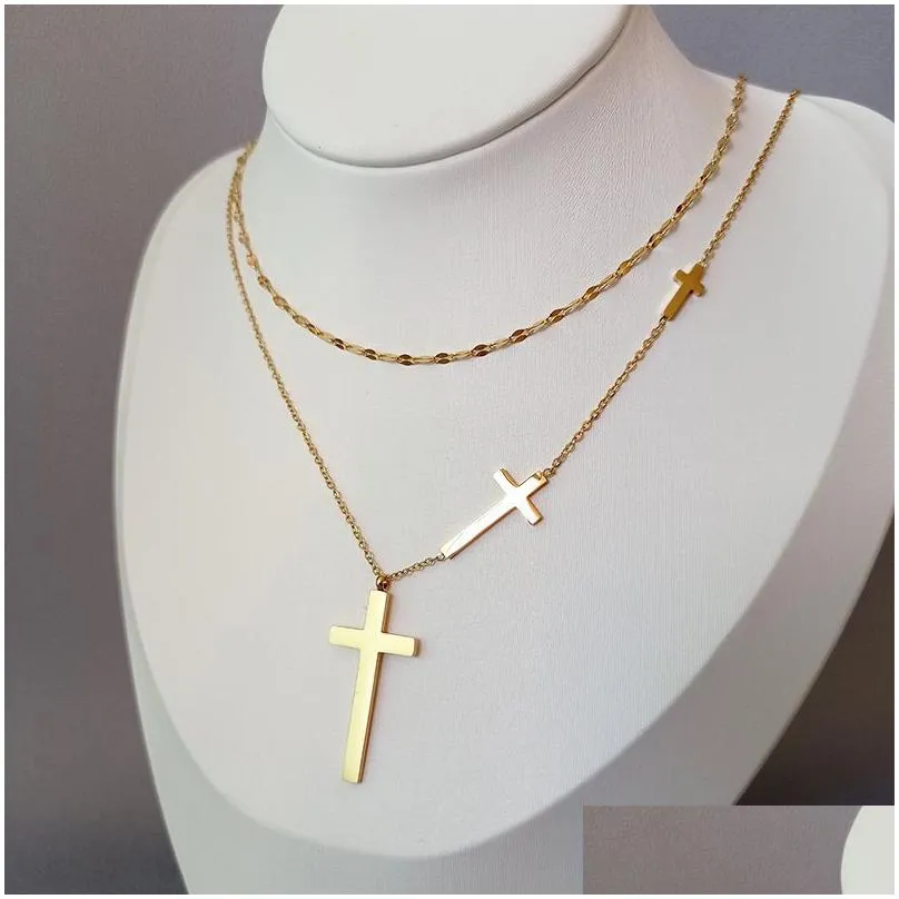 Pendant Necklaces Cross Double Layer Necklace Female Chocker Simple For Women 316L Stainless Steel No Fade Drop Delivery Jewelry Penda Dhegx
