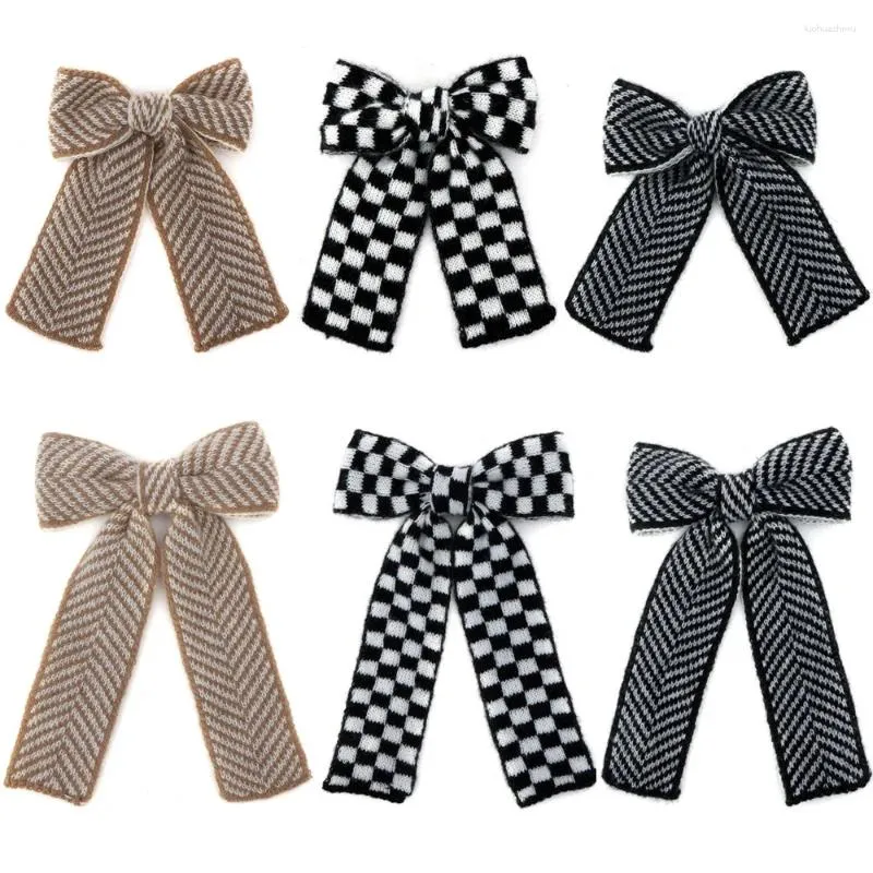 Hair Accessories 001N Checkered Yarn Tape Bows Cute Hairpins Girls Duckbilled Clips Barrettes Clip Kids Headwear Fashion Accesso