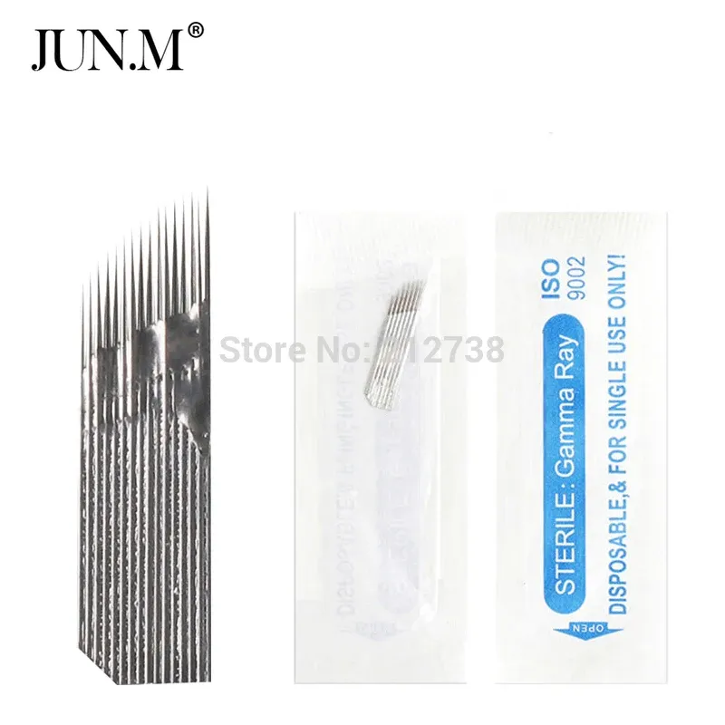 Aiguilles 100 pièces 3 rangées ligne 16 broches aiguille permanente pour maquillage des sourcils lames d'aiguille pour stylo Microblading broderie manuelle livraison gratuite