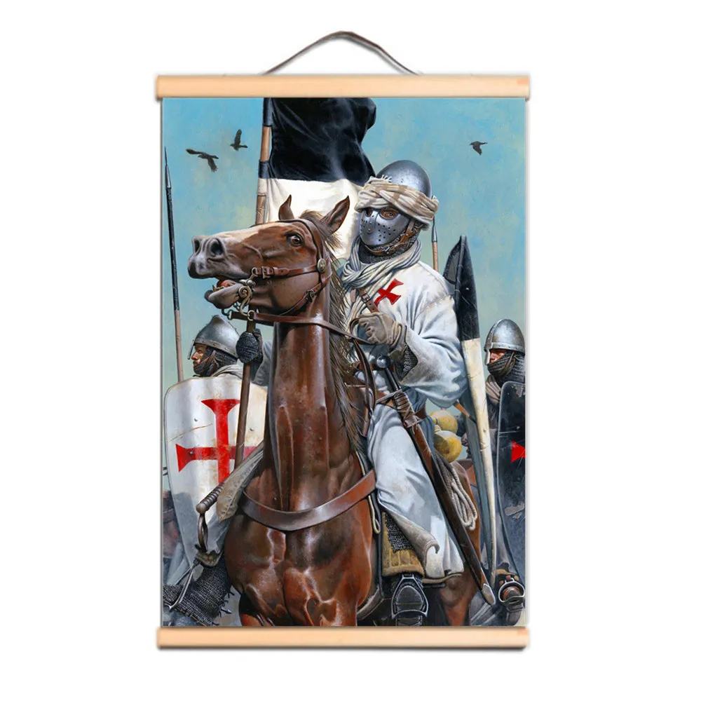 Gedrukte Poster Nordic Canvas Houten Rolschildering Tempeliers Armor Warrior Eenvoudige Muur Kunst voor Gift Thuis Muur Opknoping Decor CD34