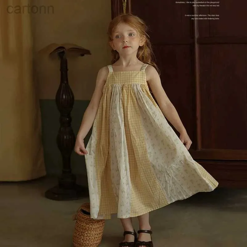 Vestidos da menina verão nova menina vestido infantil algodão puro xadrez estilingue vestido roupas de bebê bonito vestido casual 24323