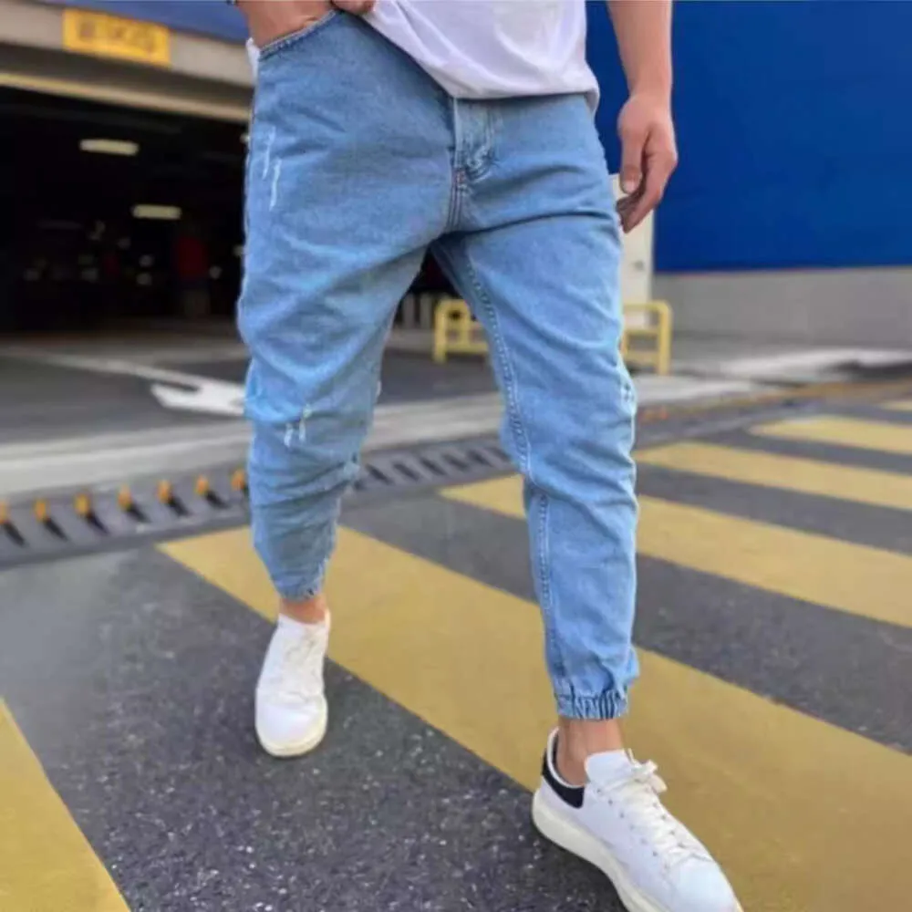 Мужские брюки нового стиля с отверстиями, модные цветные утягивающие джинсовые леггинсы для мужчин