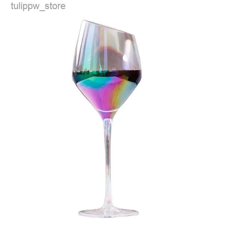 Copos de vinho feitos à mão sem chumbo cristal copos de vinho tinto obique taça criativa arco-íris copos de vinho para uso doméstico L240323