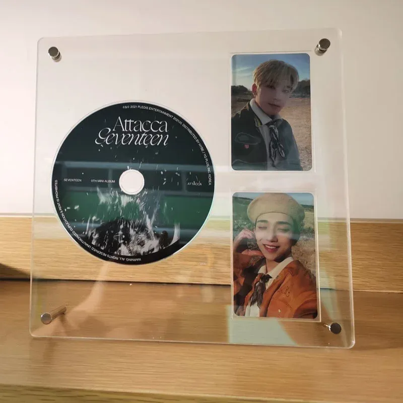 Quadro kawaii cd titular do cartão óptico fotocópia titular do cartão kpop ídolo moldura de exibição transparente álbum de fotos decoração de mesa