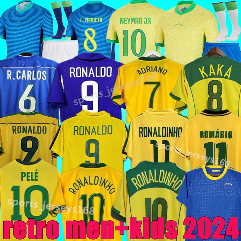 1970 1978 1998 ретро бразильские футболки PELE для мужчин и детей 2002 Romario Ronaldo Ronaldinho 2004 1994 BraziLS 2006 RIVALDO ADRIANO KAKA 1988 2000 2010 2024 Рубашки VINI JR