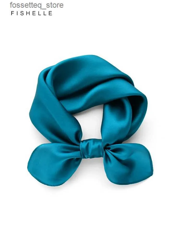 Handkerchiefs Peacock Blue Natural Silk Small Square Scarves for Women Spring Autumn Real Silk Scarfs Solid Color Womens Scarf Handkerchief L240322