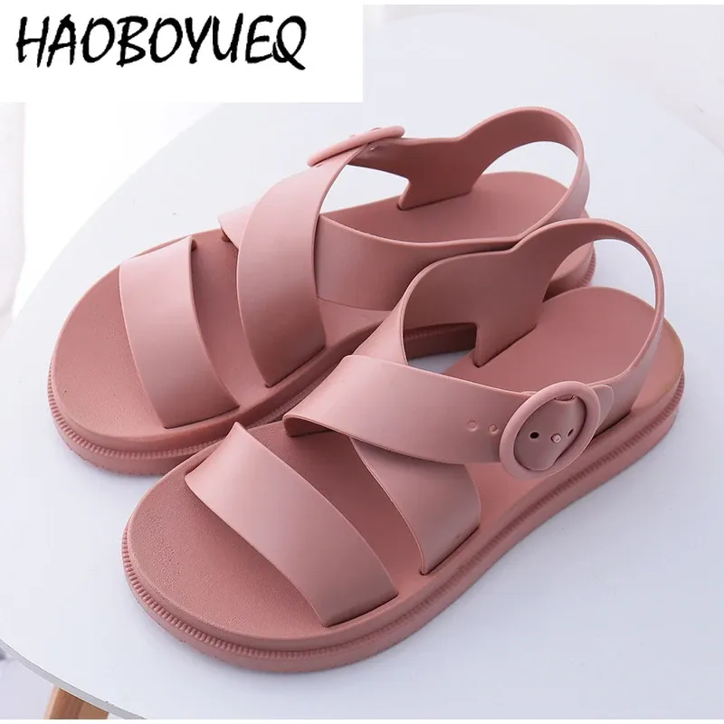 Сандалии летние женщины плоские сандалии на открытом воздухе Gladiator Open Toe Soft Jelly Sandal