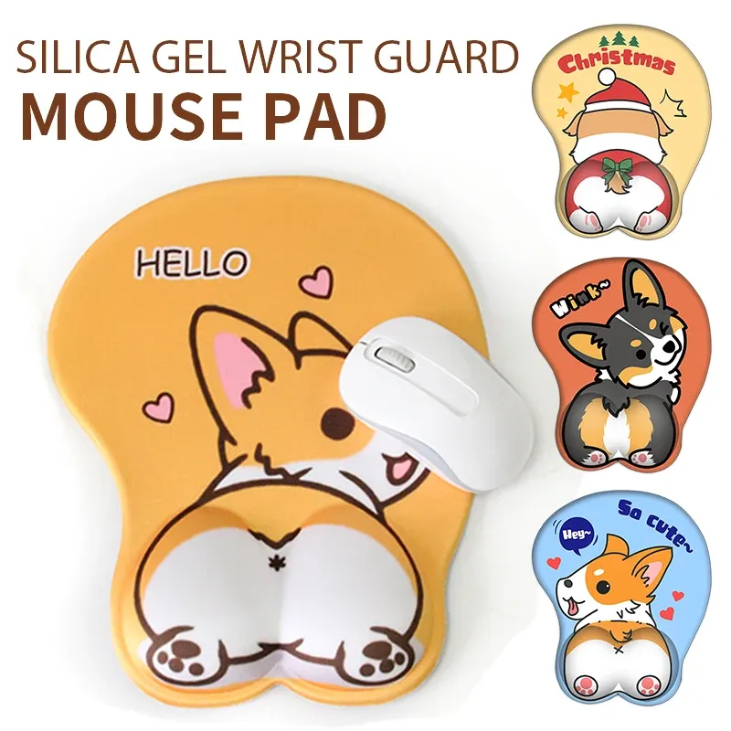 Almofadas Gel Mouse Pad com Descanso de Pulso Huado Suporte Pad Gaming Mouse Pad Ergonômico com Pano de Leite Bonito Corgi Dog