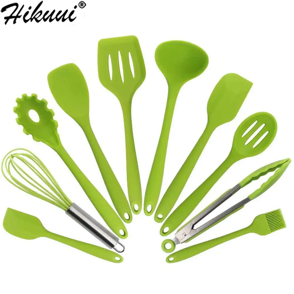 Processori 10pc Cucchiaio da cucina in silicone Spatola Mestolo Frullino per le uova Set di stoviglie Strumenti di cottura Utensili da cucina Accessori da cucina Forniture