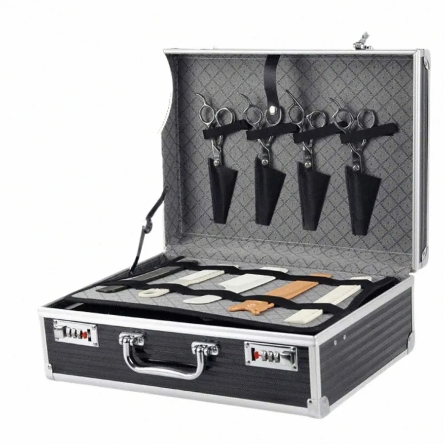 Barber Storage Valise Outils de coiffure Pochette de rangement Grande capacité avec serrure Organisateur de maquillage Boîte à outils en métal antichoc s7n7 #