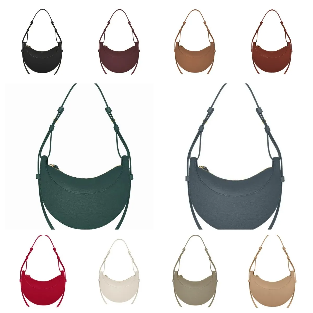 Sac de luxe Sac demi-lune Sac fourre-tout en cuir de veau lisse texturé pleine fleur Designer Fermeture à glissière Bandoulière Femmes Hobo Sacs à main Sacs à bandoulière Sac à main Classique Femme sac