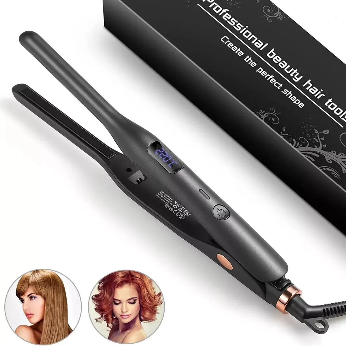 빠른 터치 업을위한 미니 헤어 스트레이트너 (Mini Hair Straightener) 짧은 머리 수염과 픽시 컷 15- 스펙 가열 플랫 240306을위한 연필 평평한 다리미