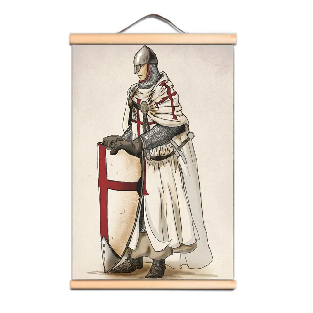 Vrijmetselaars Tempeliers Rolschildering Vintage Massief Houten As Decoratieve Muurschildering Crusader Warrior Wall Art Poster Home Decor CD34