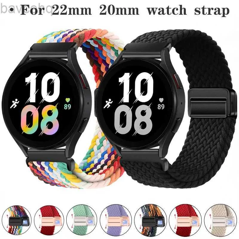 Pulseiras de relógio Pulseira de nylon de 22 mm 20 mm adequada para Samsung Galaxy Watch 6 5 4/Gear S3 fivela magnética pulseira de ajuste de metal adequada para Huawei Watch 4 GT2/3 Pro 24323