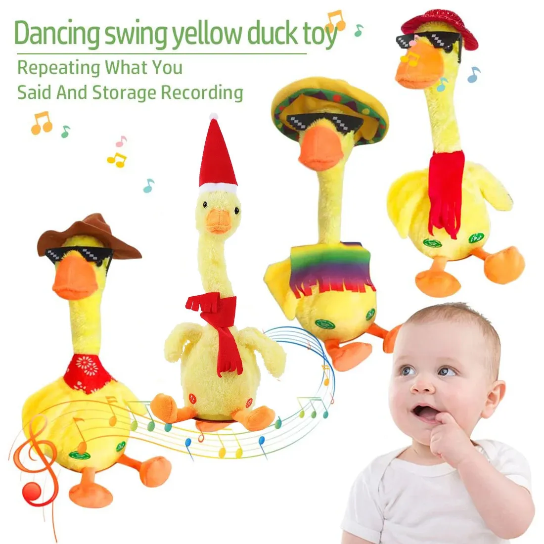 Dancing Duck Interactive Toy Electronic Repeat Soft Plush Doll Babies Sing And Dance Voice Electron Ornament 240321