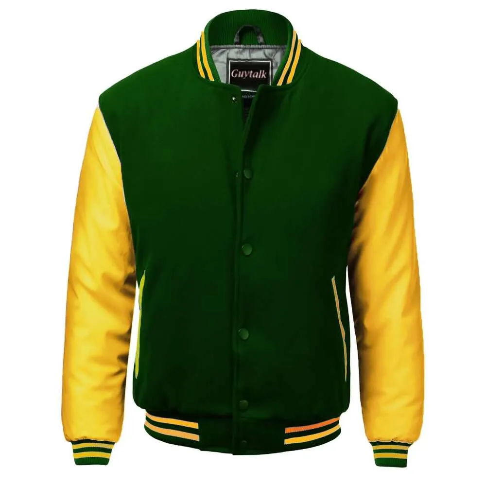 GuyTalk Erkekler Letterman Style Premium Kalın Kumaş Varsity Beyzbol Ceketi