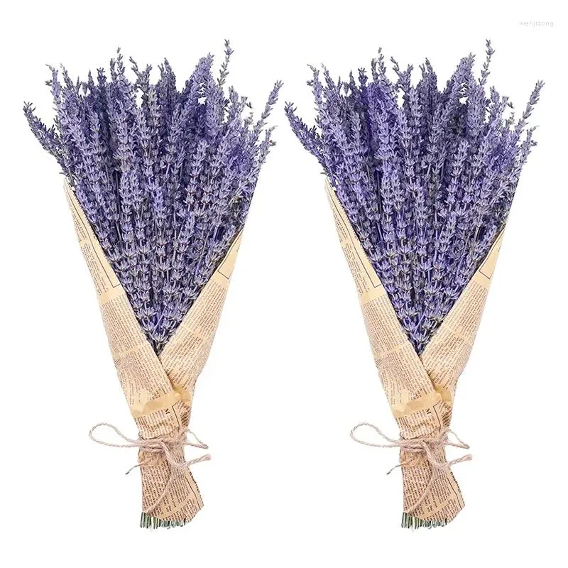 Dekorativa blommor 2 buntar torkad lavendel naturlig för hemgräs av dekor blommor arrangemang