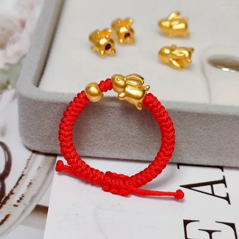 Cluster Rings 999 Real 24k Yellow Gold 3D Lovely Bead Red Sticke Ring Women Gift / 1st