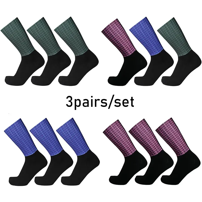 Meias 3Pairs/Set New Plaid Cycling Sports Sports Summer Summer Cool Outdoor Mountain Mountain Bike Bike Road Bike Socks Calcetinos Ciclismo