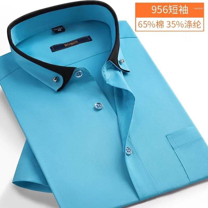 남성용 캐주얼 셔츠 도착 단색 비림색 짧은 슬리브 비즈니스 드레스 트렌드 주름 방지 셔츠 플러스 크기 m-5xl6xl7xl8xl9xl