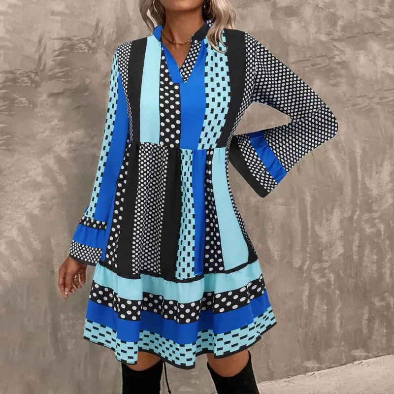 Casual Dresses Plus Size Summer Outfits Women Striped Dot Print 2024 Sleeve Ruffle Dress Wrap Loose V Neck Cotton