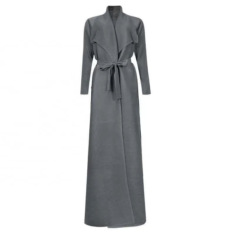 Mode Nieuw Ontwerp Vrouwen Geplooide Trenchcoat Plus Size Sjaal Kraag Sjaal Dames Miyake Plooien Lang Casual Polyester Geweven