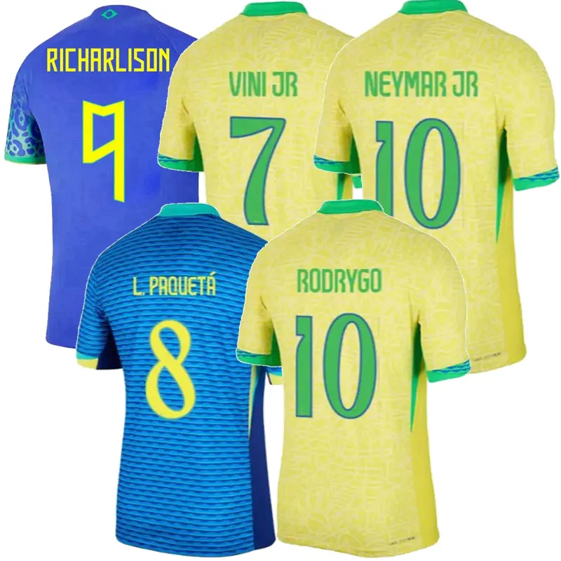 Fans de joueurs 2023 2024 2025 Jerseys de football Brésil Football Casemiro Richarlison Roddrygo Raphinha Vini Jr Endrick L.Paqueta G.Jesus Brasil National Men Kids Shirt 4xl
