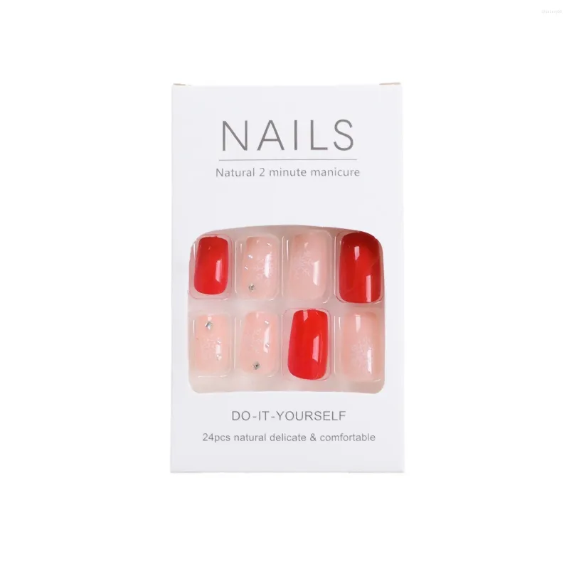 Faux ongles rouge rose faux avec flocon de neige imprimé charmant confortable à porter manucure pour femmes et filles salon de manucure