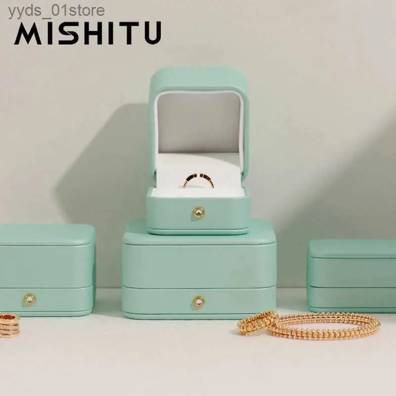 Smyckeslådor Mishitu Premium Leather Ring Box For Women Gift Diamond Ring Halsband smycken Box Girl Girlfriat Profosal Wedding Present L240323