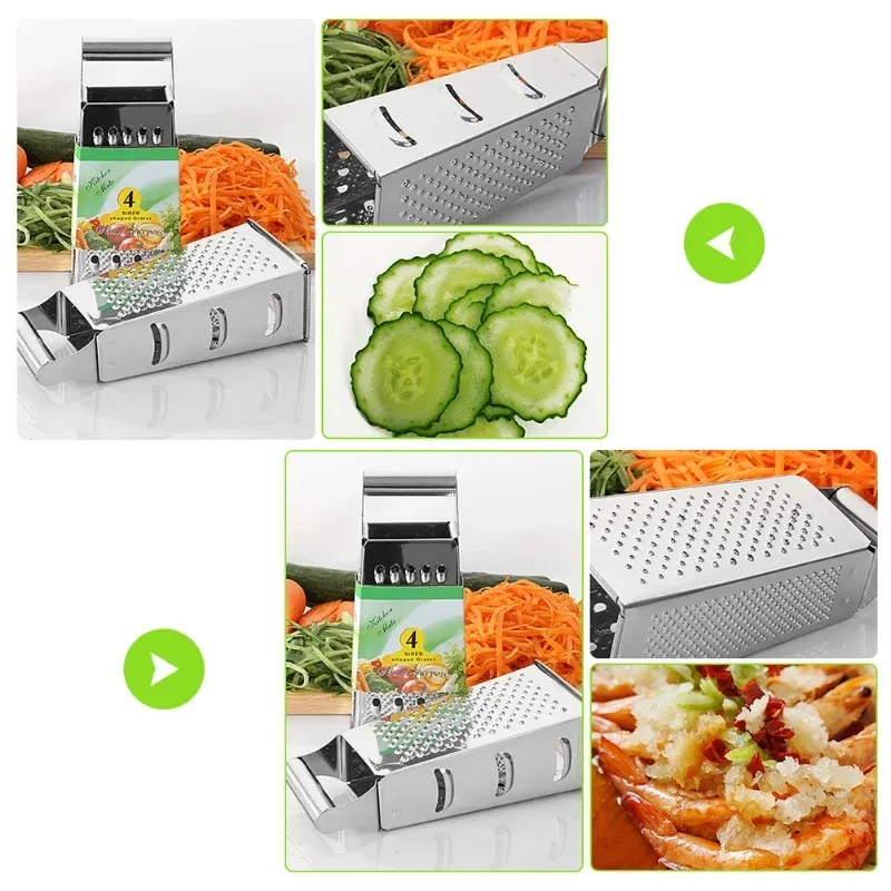 2024 rostfritt stål 4 -sidiga blad hushållslåda grater container multipurpose grönsaker skärare kök verktyg manual ost slicer för