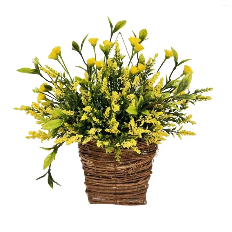 Couronne de fleurs décoratives jaunes de printemps, lavande, décoration de maison, couronnes de porte d'entrée pour toutes les saisons