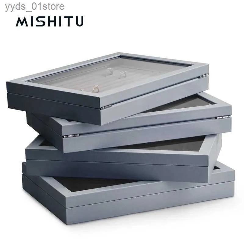 Jewelry Boxes MISHITU Velvet Jewelry Display Tray Stackable Exquisite Jewelry Holder Portable Ring Earrings Necklace Organizer Box With Cover L240323