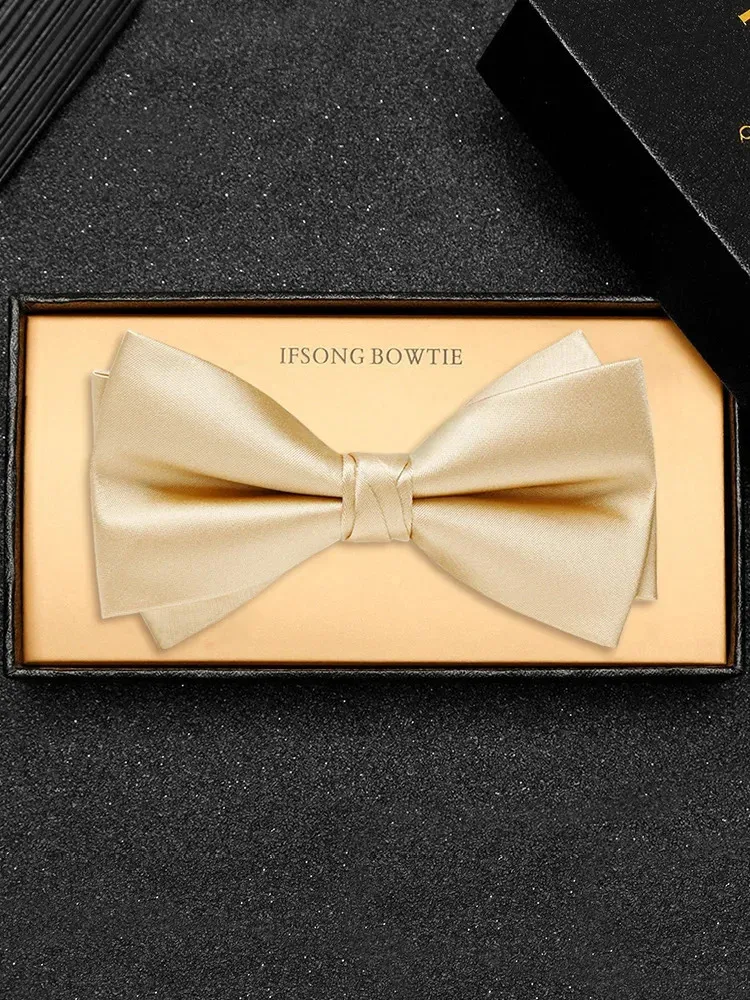 high quality Mens golden bow tie groom wedding highend man suit formal dress solid color fashion champagne 240320