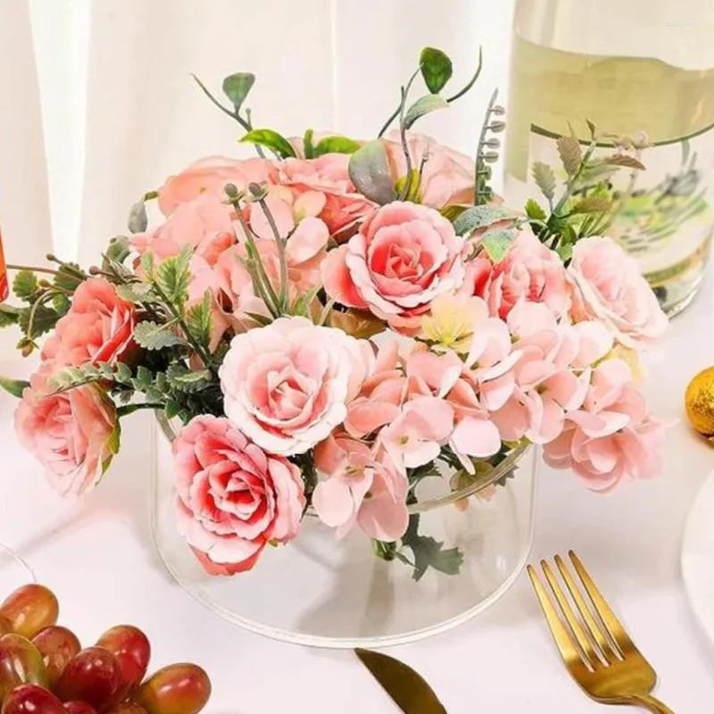 Vasi Vaso per fiori in acrilico trasparente Circolare Basso a prova di perdite Centrotavola floreale multifunzione per la decorazione domestica di nozze