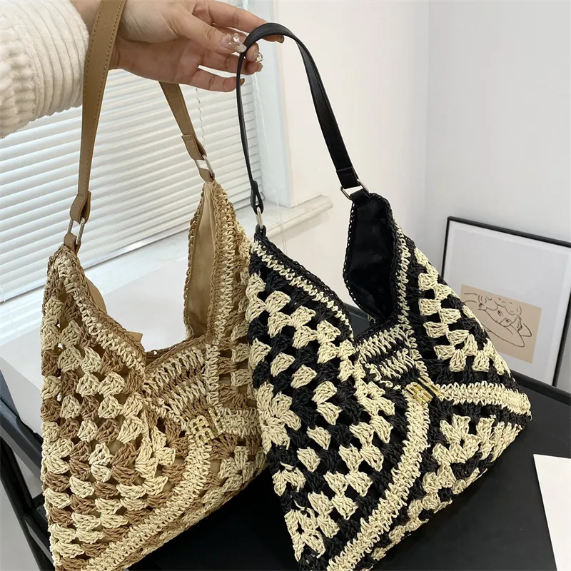 Borsa di paglia firmata Borsa tote da donna Borsa tessuta estiva Borsa a tracolla M Borse femminili di lusso Borsa shopping moda Borse shopper classiche