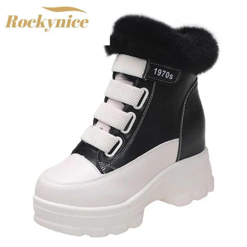 Stivali inverno caldi peluche stivali caviglie caviglia zeppe alte stivali pezzi piattaforma in pelle sneaker bianche stivali da neve in cotone per donna