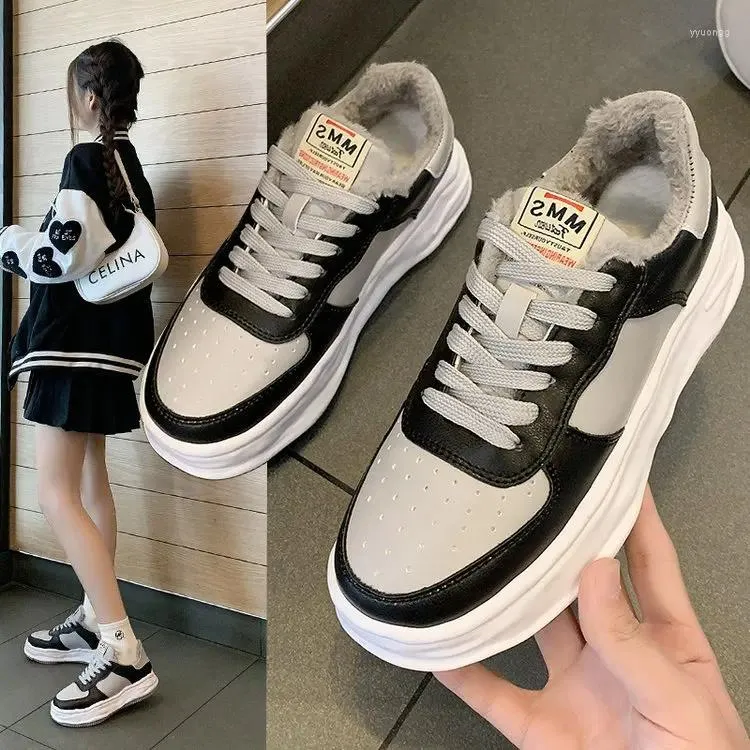 Casual Shoes Little White 2024 Women's Autumn And Winter Korean Version Of The Thick Bottom Velvet Warm Sports