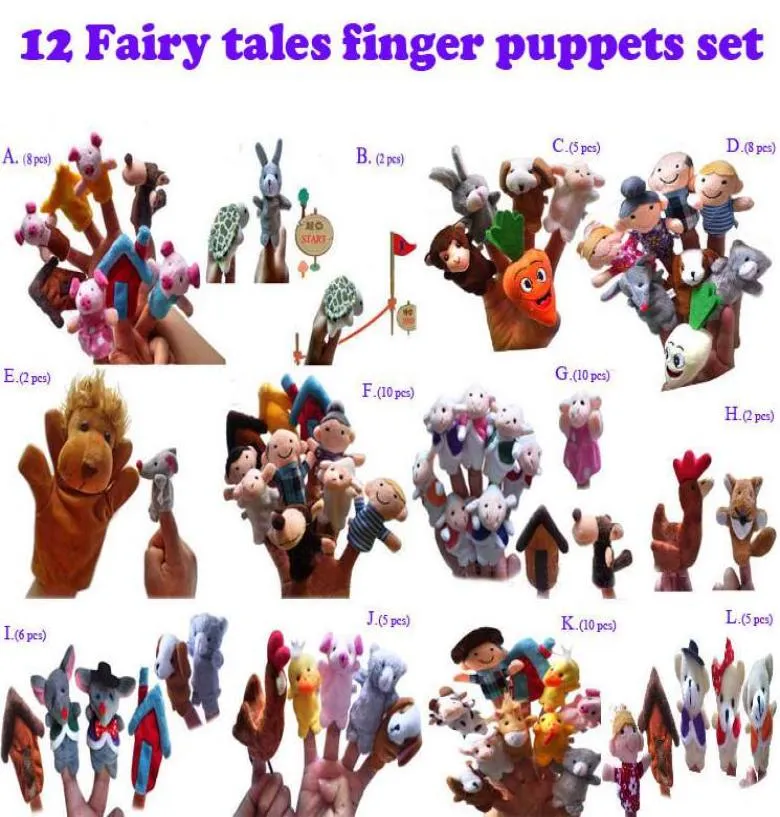 12 Fairy tales finger pupets set Animal Finger Puppet Baby Educational Toys dolls Pigs Tortoise Lions2319717