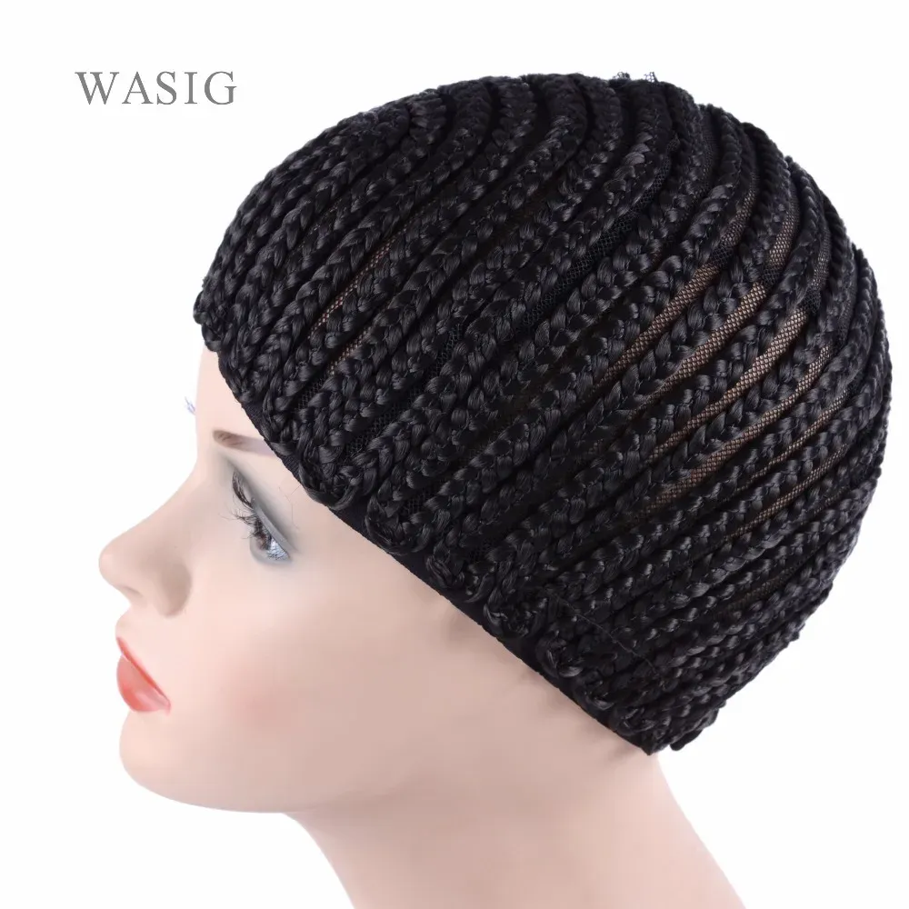 Hairnets 6pcs الكروشيه الكروشيه كبيرة سقف سهلة الخياطة في غطاء شعر مستعار الذرة لجعل الباروكات تمتد 5266 سم فائقة الكورتيك Cornrow Cap Black