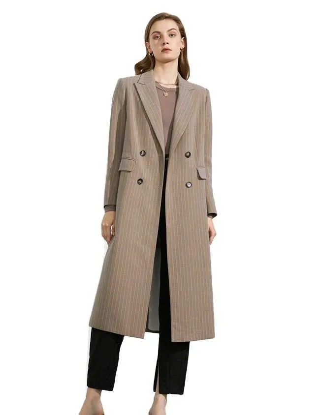 Elegant Women's Striped Trench Coat Winter Modest Fashion, Longline  Outerwear, Custom Design, Perfect for Layering