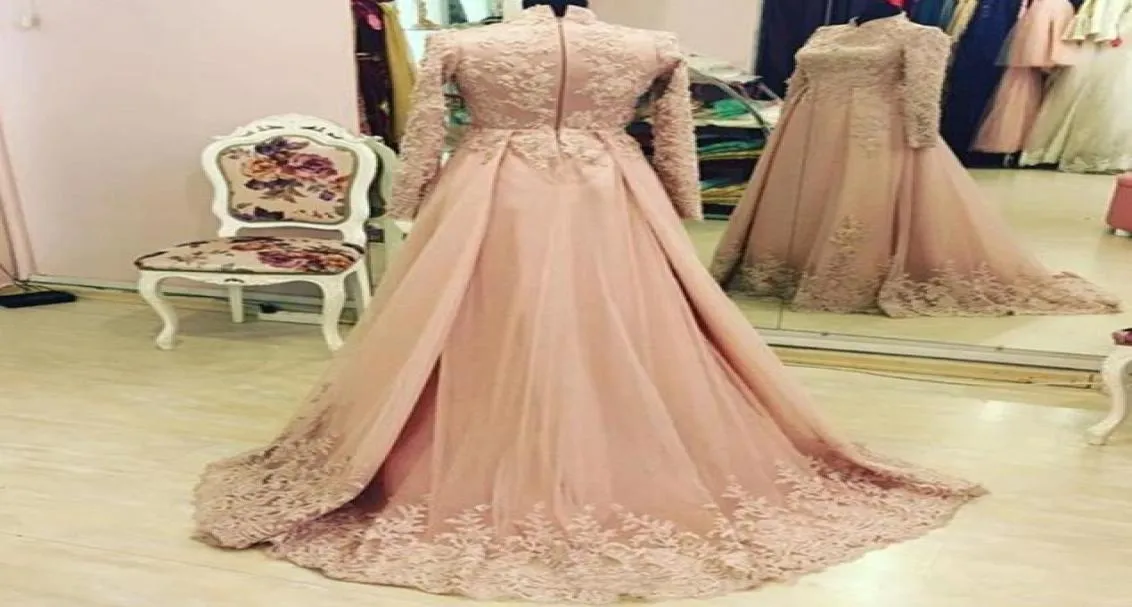 Elegant Overskirts Prom Dress Long Sleeve Dubai Indian Style High Neck Evening Gown Muslim Party Dresses Custom2493589