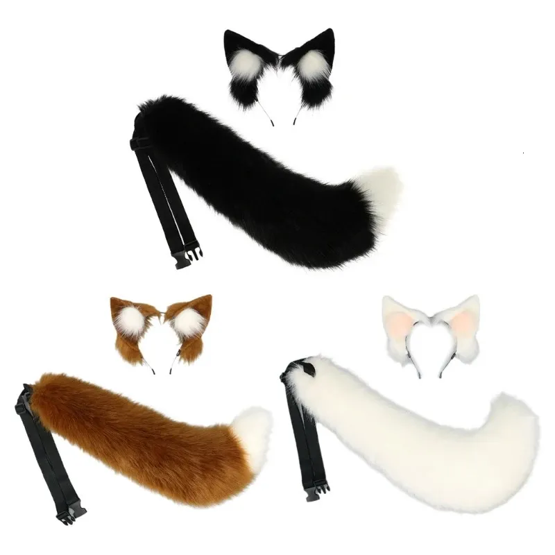 2 sztuki Wolf Tail Ears Pałąpodałek Halloween Boże Narodzenie Fancyparty Costiums Prezent dla kobiet mężczyzn Cosplay 240312