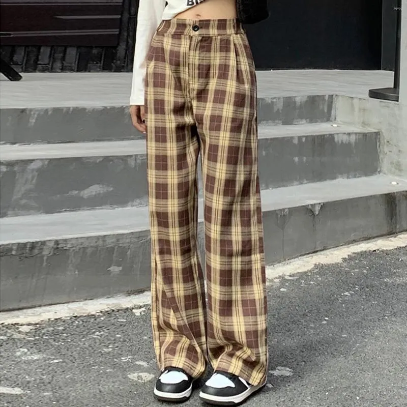 Pantaloni da donna per donna moda larghi scozzesi neri estivi Harajuku studenti streetwear pantaloni lunghi Harem donna chic gamba larga