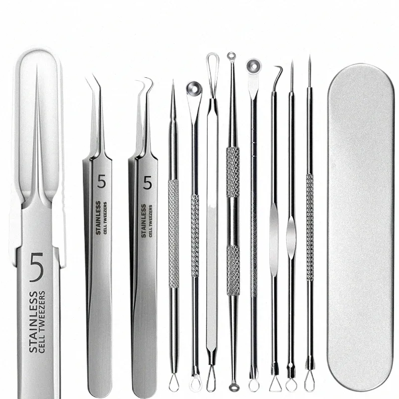 11PCS INGROWN HAIR TWEEZERSニキビの除去針ブラックドットクリーナーポアクリーナーディープクレンジングフェイスケアツールD49E＃