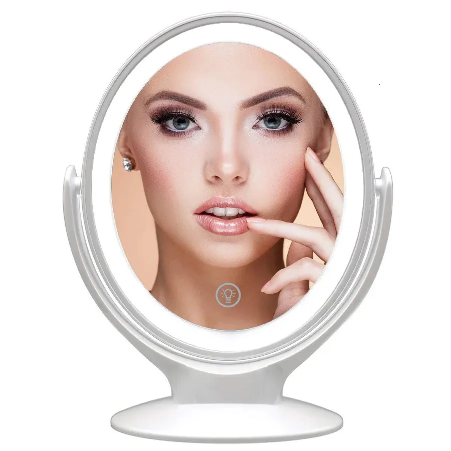 Espelho de maquiagem com luz dupla face 1X / 7X Ampliação MirrorUSB recarregável 360 ° giratório autônomo espelho LED 240318