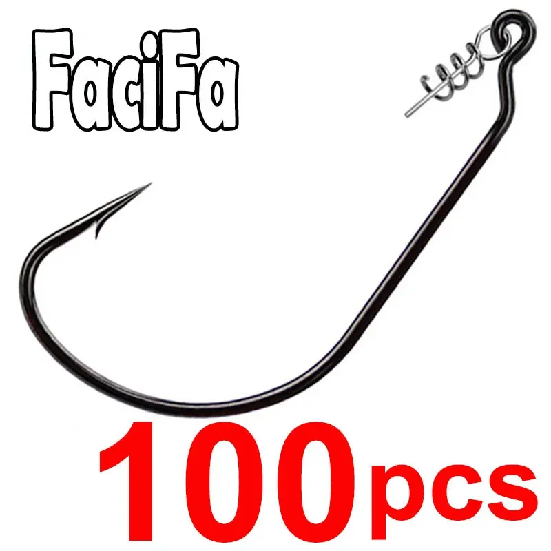 100 datorer Fiskmask krok Spring Twist -lås för mjuk lock Bas Barbed Carp Crank 240312