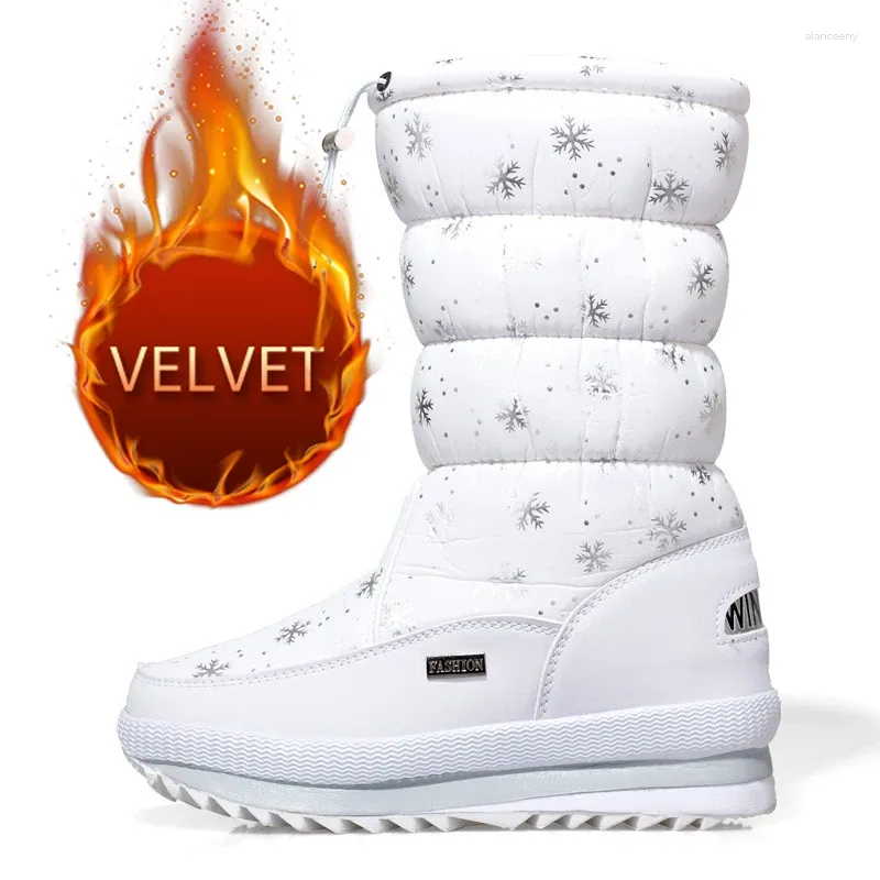 Buty kobiety bawełniane zimowe buty wodoodporne aksamitne śnieg śnieg w połowie rurki bez poślizgu ciepłe botas de mujer