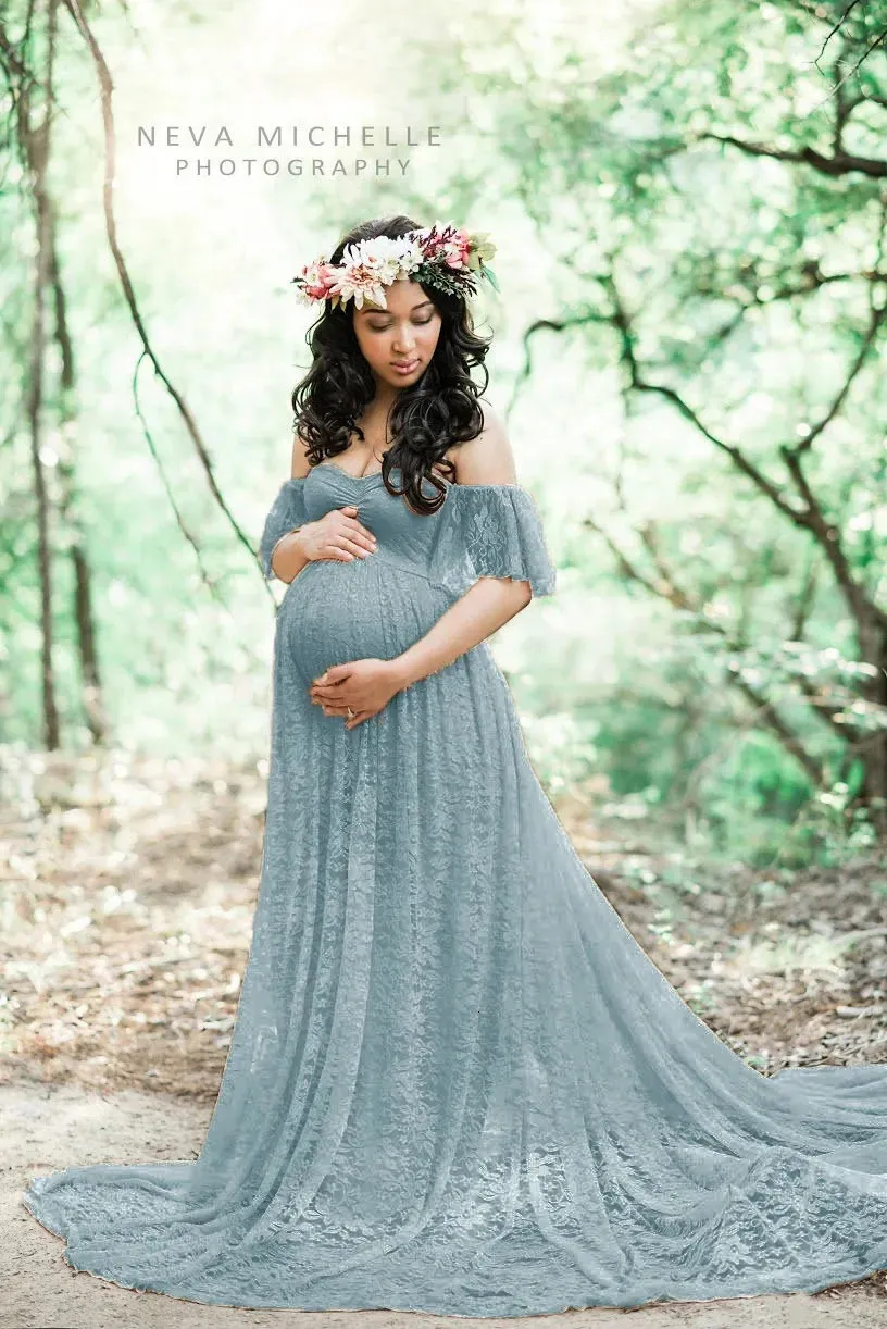 Lace-Up Back Floral Lace Flutter Sleeve Maternity Dress with Lace Fabric  from Zhejiang, China from Dhgate Maternity Dresses - price 34.65
