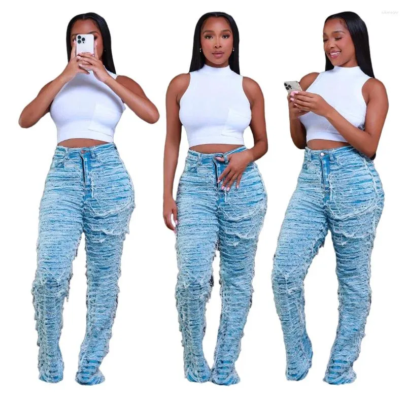 Frauen Jeans Fringe Frauen Denim Hosen Solide Distressed Zipper 2024 Frühling Mode Streetwear Quaste Ripped Sexy Hosen